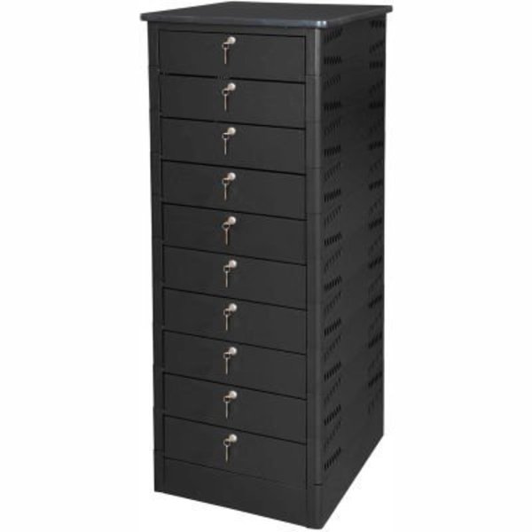 Datum Filing Systems Datum TekStak Laptop Storage Locker W/ Laminate Top, 10 Bays, Key Lock, Black TEKS10-K-LT-T25-L1595-60